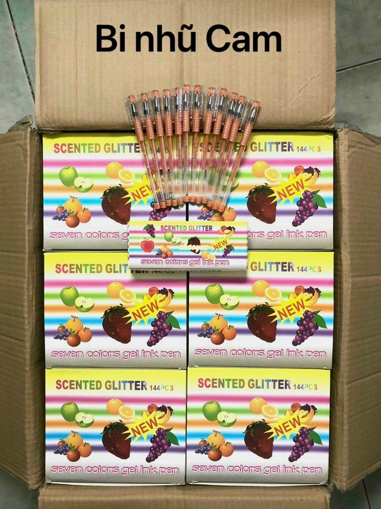 Bút Gel Nhũ Kim Tuyến Thơm Trái Cây GP301 (Đỏ, Cam, Bạc, Hồng, Dương, Lá) (12 Cây/Hộp)