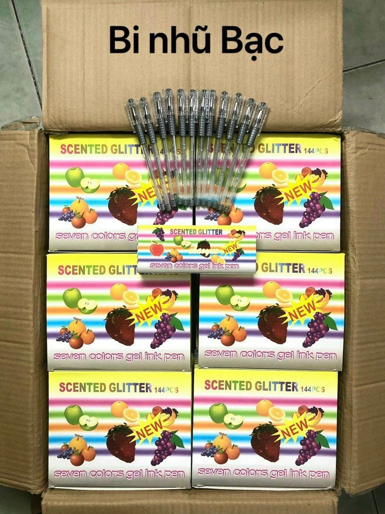 Bút Gel Nhũ Kim Tuyến Thơm Trái Cây GP301 (Đỏ, Cam, Bạc, Hồng, Dương, Lá) (12 Cây/Hộp)