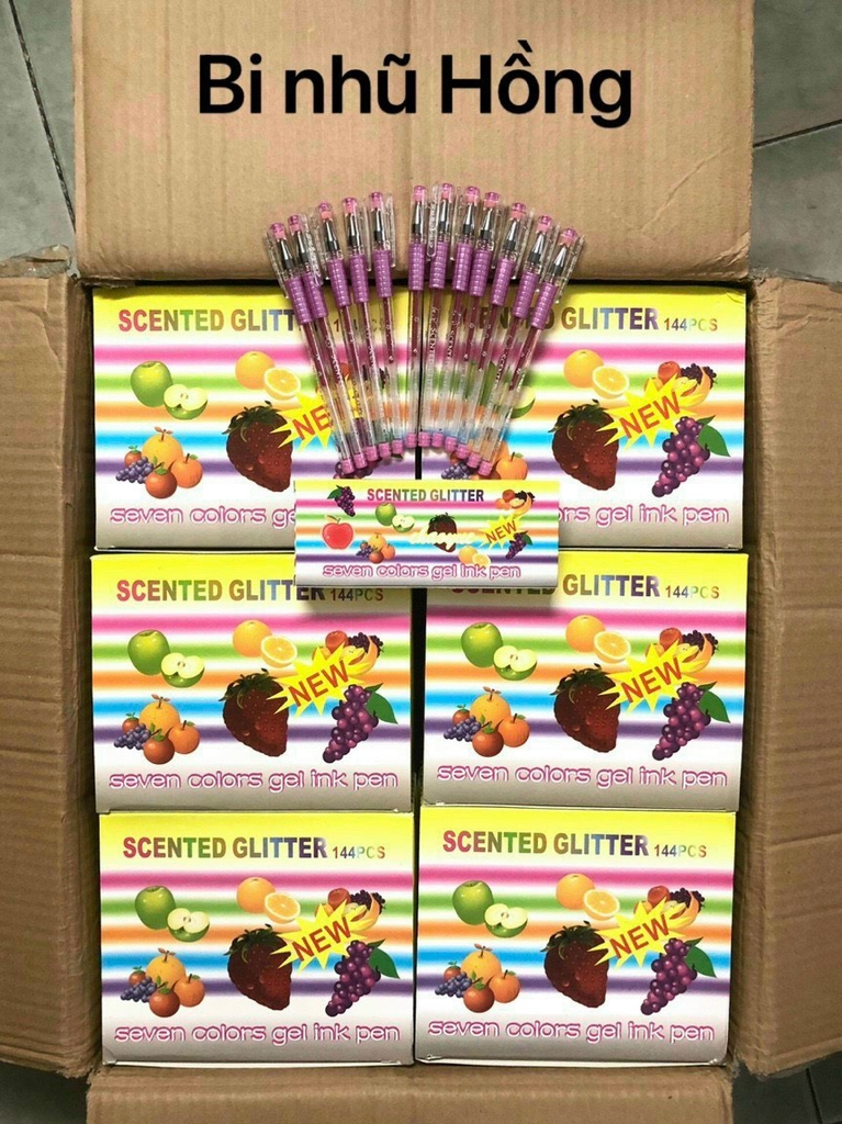 Bút Gel Nhũ Kim Tuyến Thơm Trái Cây GP301 (Đỏ, Cam, Bạc, Hồng, Dương, Lá) (12 Cây/Hộp)