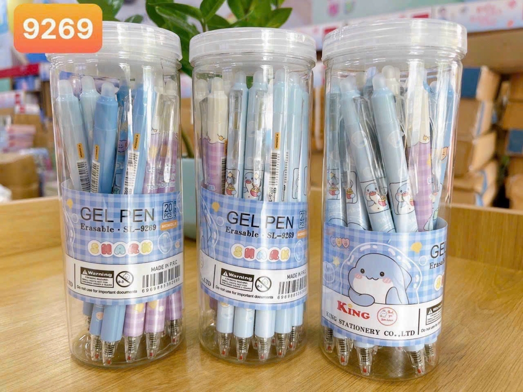LON 20 CÂY Bút Gel BẤM Xóa Được LON KING (Xanh, Tím) (20 Cây/Lon; 12 Lon/Hộp; 96 Lon/Thùng) 9986