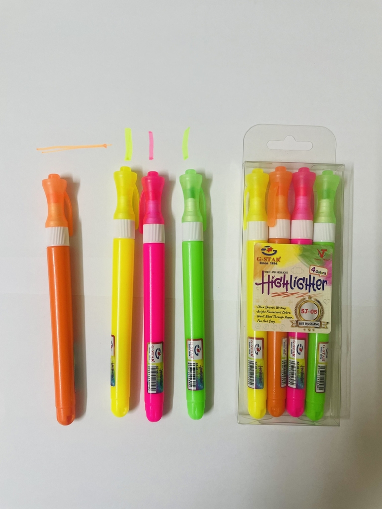G-Star Bút Dạ Quang SJ-05 (Vàng, Hồng, Cam, Lá) (4 Cây Khác Màu/Vĩ) (24 Vĩ/Lốc; 8 Lốc/Thùng)