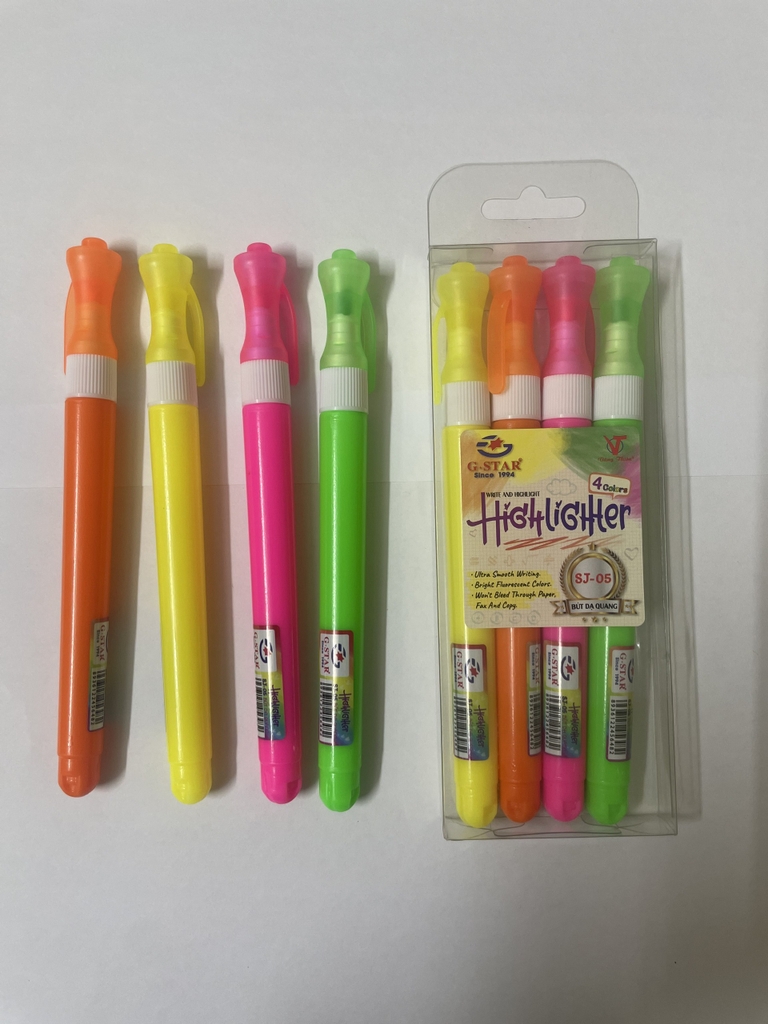 G-Star Bút Dạ Quang SJ-05 (Vàng, Hồng, Cam, Lá) (4 Cây Khác Màu/Vĩ) (24 Vĩ/Lốc; 8 Lốc/Thùng)