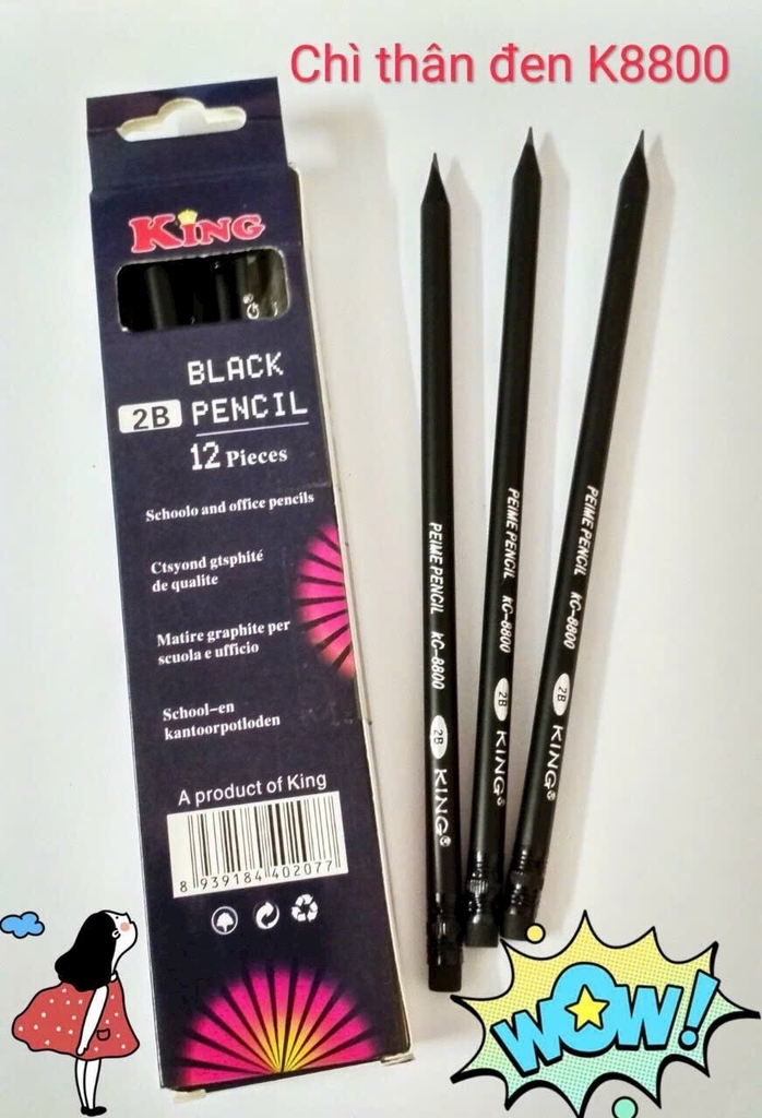 Bút Chì 2B Black King KC 8800(12 Cây/Hộp) (12 Hộp/Lốc) (20 Lốc/Thùng)