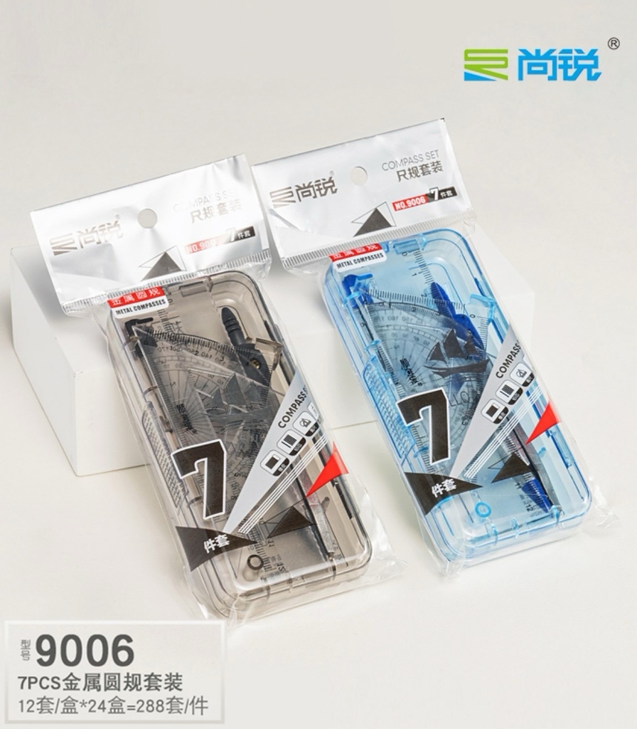Bộ Compa (Bút Chì Bấm + Bộ Thước + Gôm) 9006 (12 Cái/Hộp; 24 Hộp/Thùng)