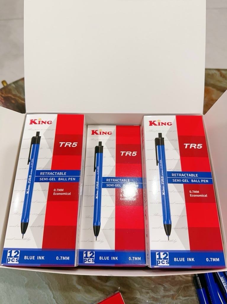 Bút Bi Bấm King TR5 (12 Cây/ Hộp; 12 Hộp/ Lốc; 240 Hộp/ Thùng) - MÀU XANH