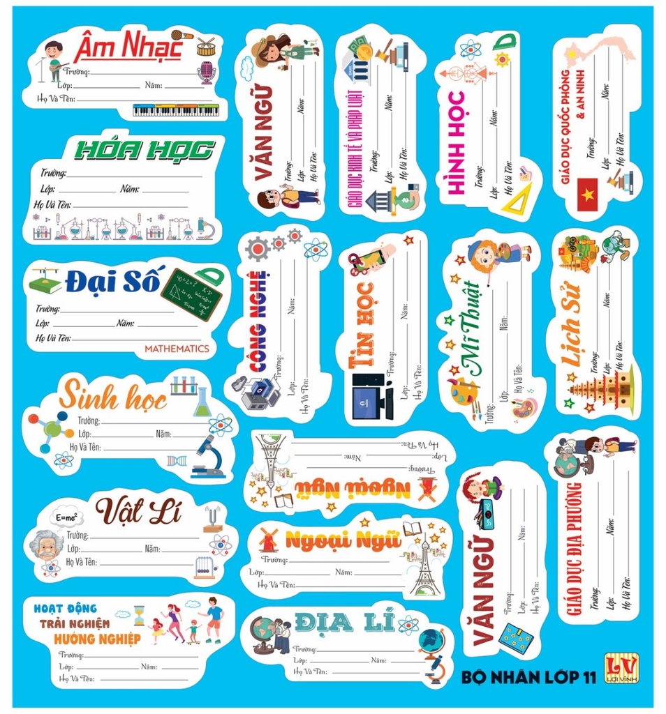 Bộ Nhãn Môn Học Lớp 1, 2, 6, 7, 8, 9 (5 Tờ/ Xấp; 10 Xấp/ Bịch)