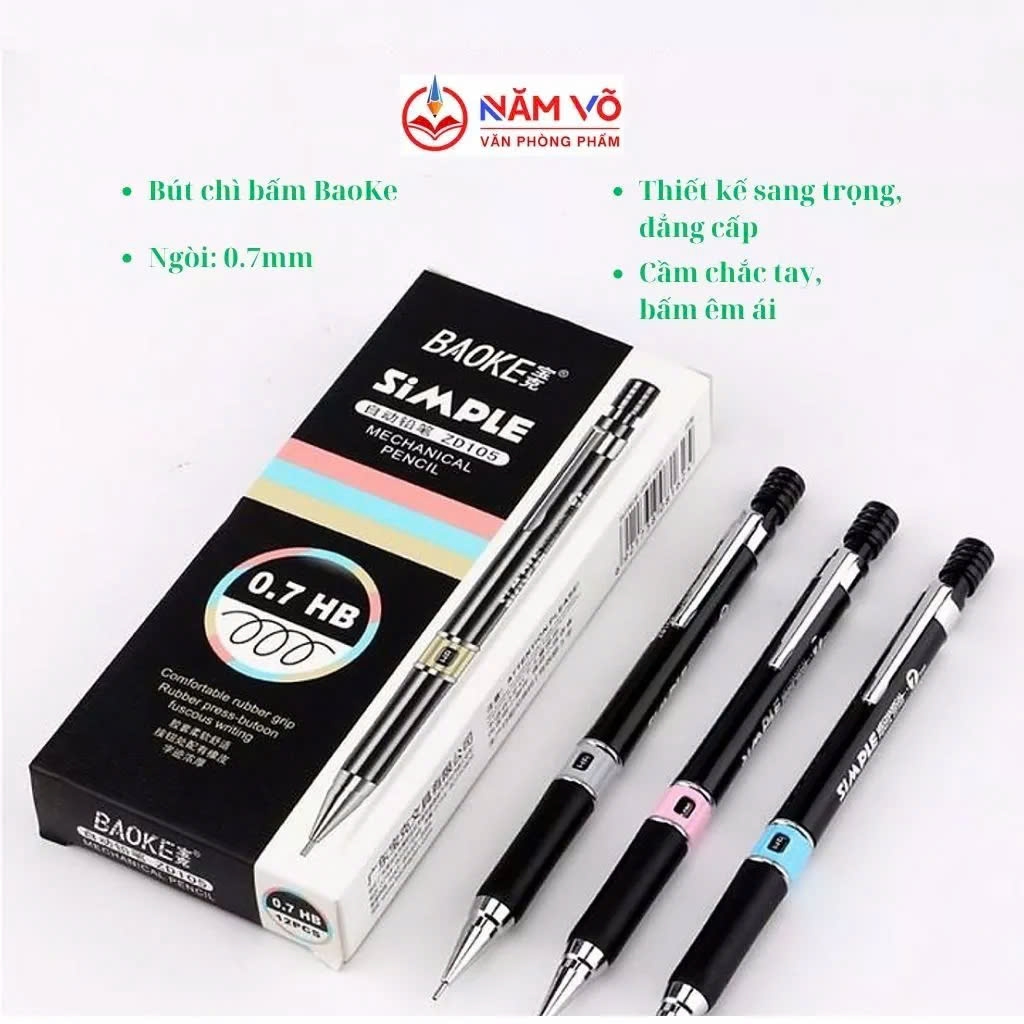 Bút Chì Bấm BaoKe HB Ngòi 0.7mm 105 (12 Cây/Hộp) (12 Hộp/Lốc) (12 Lốc/Thùng)