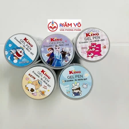 . LON 12 CÂY Bút Gel Bấm Xóa Được VS, King Lon (Xanh, Tím) (12 Cây/Lon) (12 Lon/Lốc) (16 Lốc/Thùng)
