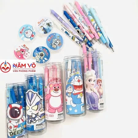 . LON 12 CÂY Bút Gel Bấm Xóa Được VS, King Lon (Xanh, Tím) (12 Cây/Lon) (12 Lon/Lốc) (16 Lốc/Thùng)