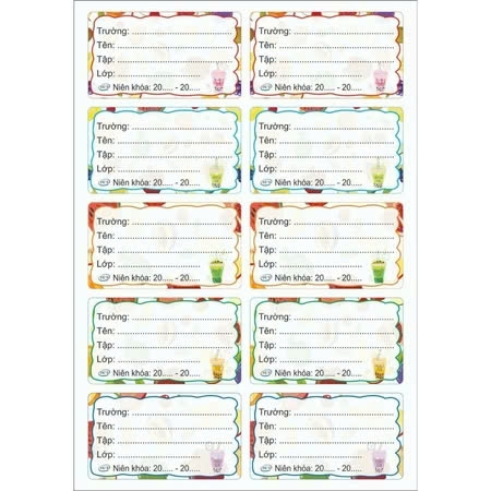 Nhãn Vở Đại 10 Nhãn Có Keo (5 Tờ/Xấp; 10 Xấp/Bó)