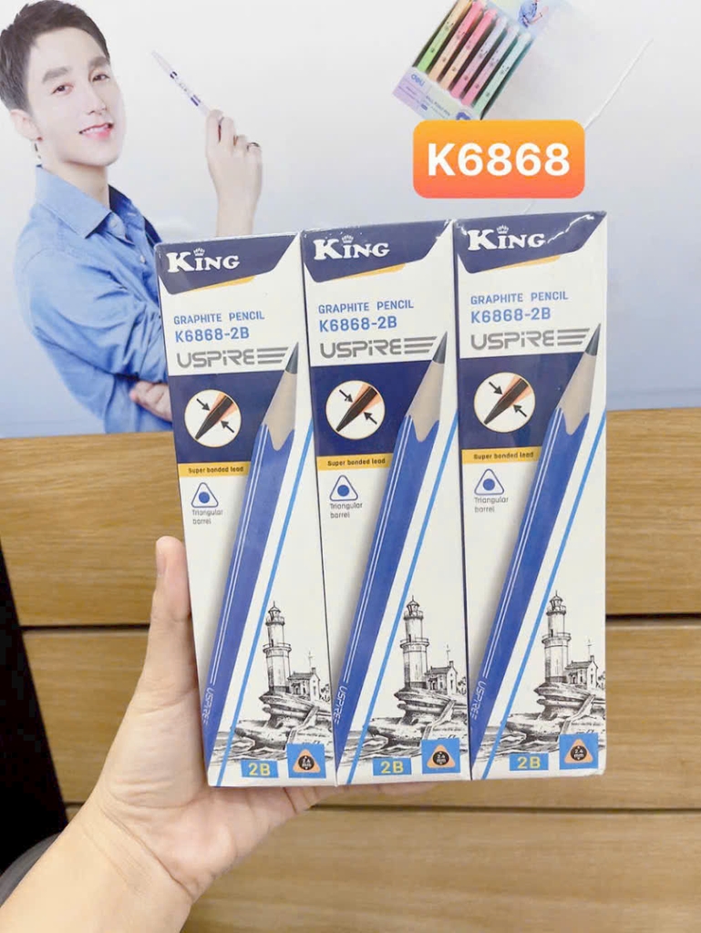 . Bút Chì Gỗ 2B 6868 (12 Cây/ Hộp; 6 Hộp/ Lốc; 40 Lốc/ Thùng)