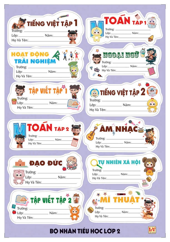 Bộ Nhãn Môn Học Lớp 3, 4, 5, 10, 11, 12 (5 Tờ/ Xấp; 10 Xấp/ Bịch)