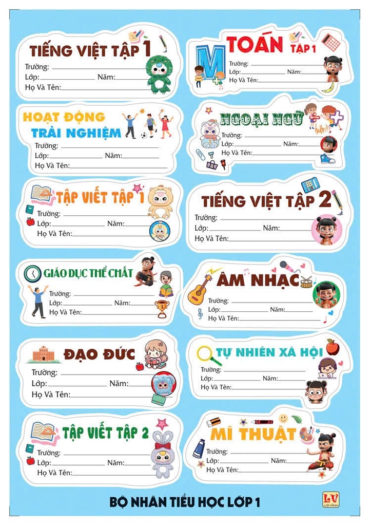 Bộ Nhãn Môn Học Lớp 3, 4, 5, 10, 11, 12 (5 Tờ/ Xấp; 10 Xấp/ Bịch)