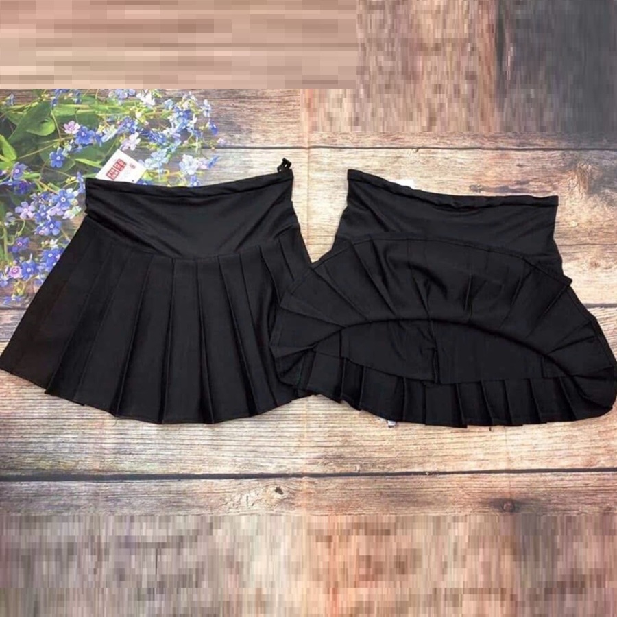 Chân Váy Bầu xếp li ngắn,  xinh tươi, trẻ trung. Chất Umi cotton đẹp, dày dặn - Dáng siêu xinh - Ảnh chụp thật