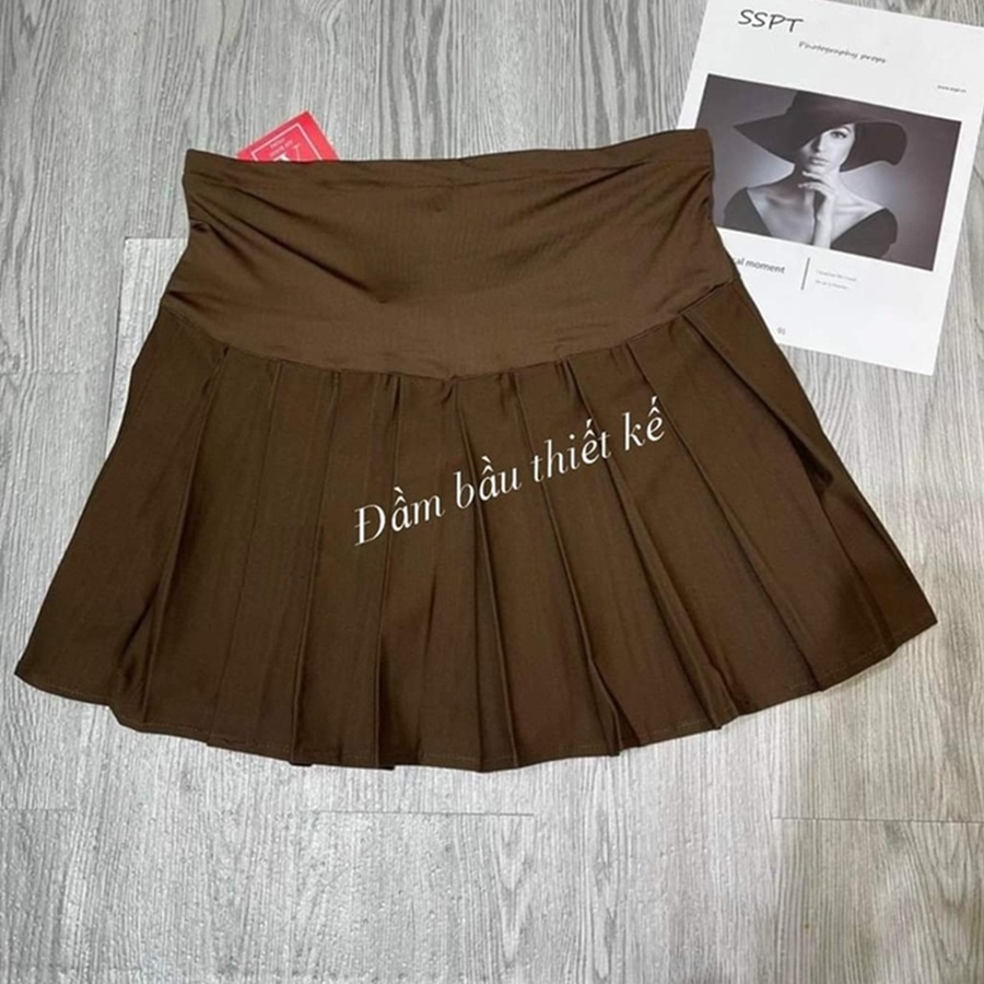 Chân Váy Bầu xếp li ngắn,  xinh tươi, trẻ trung. Chất Umi cotton đẹp, dày dặn - Dáng siêu xinh - Ảnh chụp thật