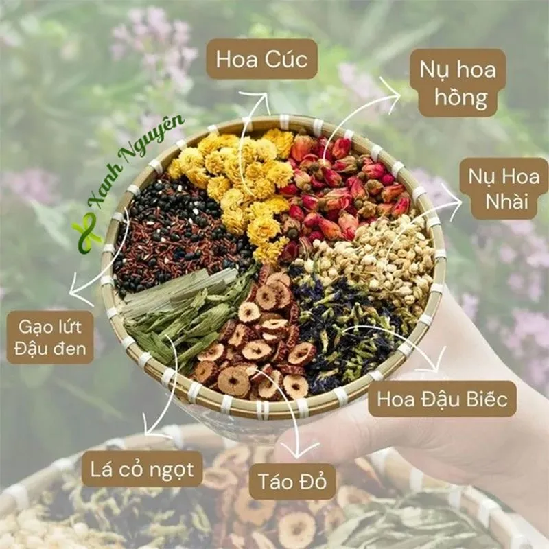Trà gạo lứt đậu đen hoa cúc 8 vị đẹp da