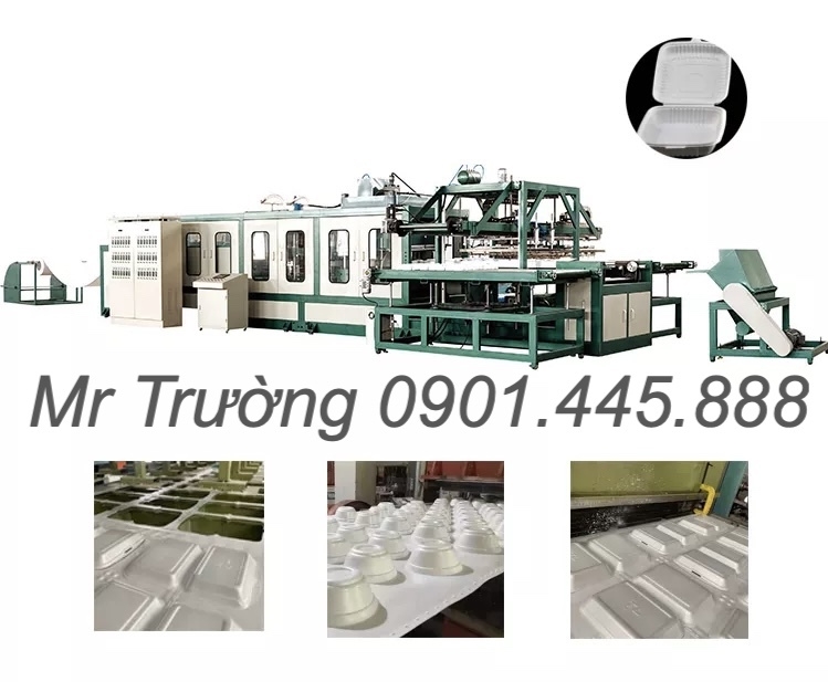 Máy định hình hộp cơm xốp xốp, khay xốp ps tự động có robot 1100/1250