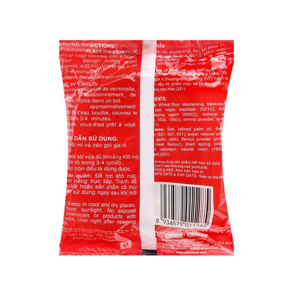 Lốc 5 gói mì Miliket sa tế tôm đỏ 80g