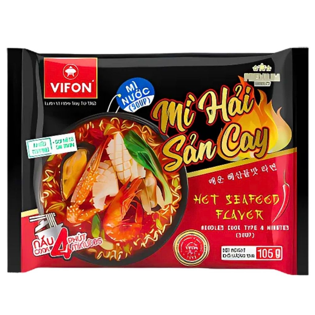 Mì nước Vifon vị bò cay/hải sản cay/bò kim chi cay gói 105g