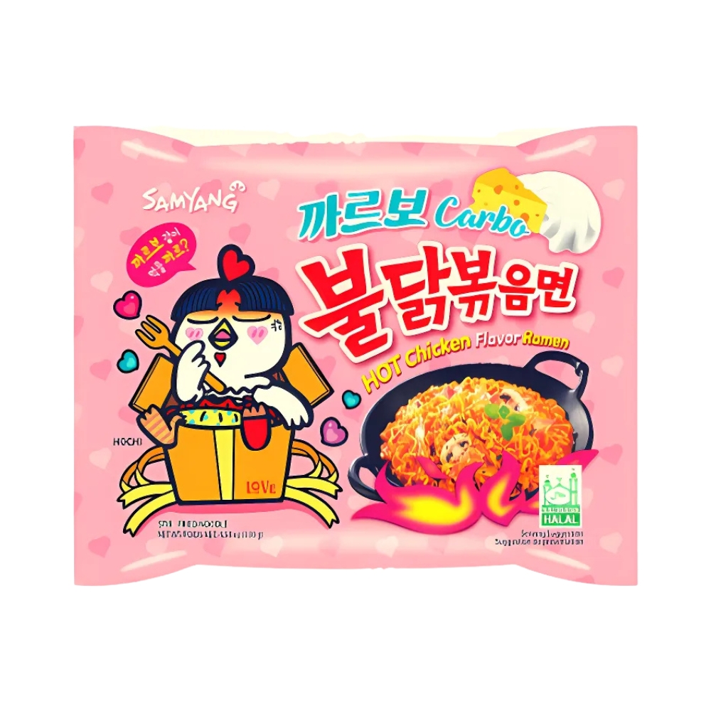 Thùng 40 gói mì khô gà cay Samyang vị truyền thống/kem Ý Carbonara/phô mai/cream Carbo 140g