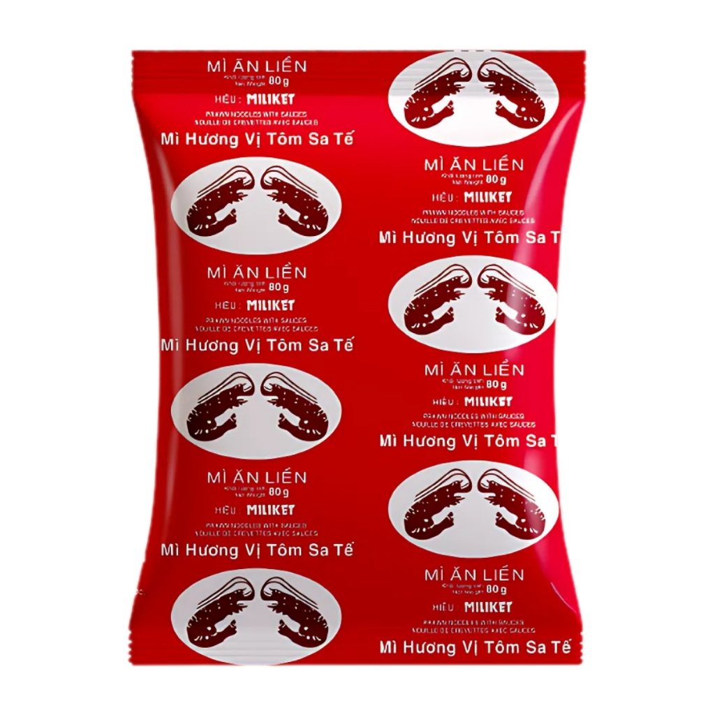 Lốc 5 gói mì Miliket sa tế tôm đỏ 80g