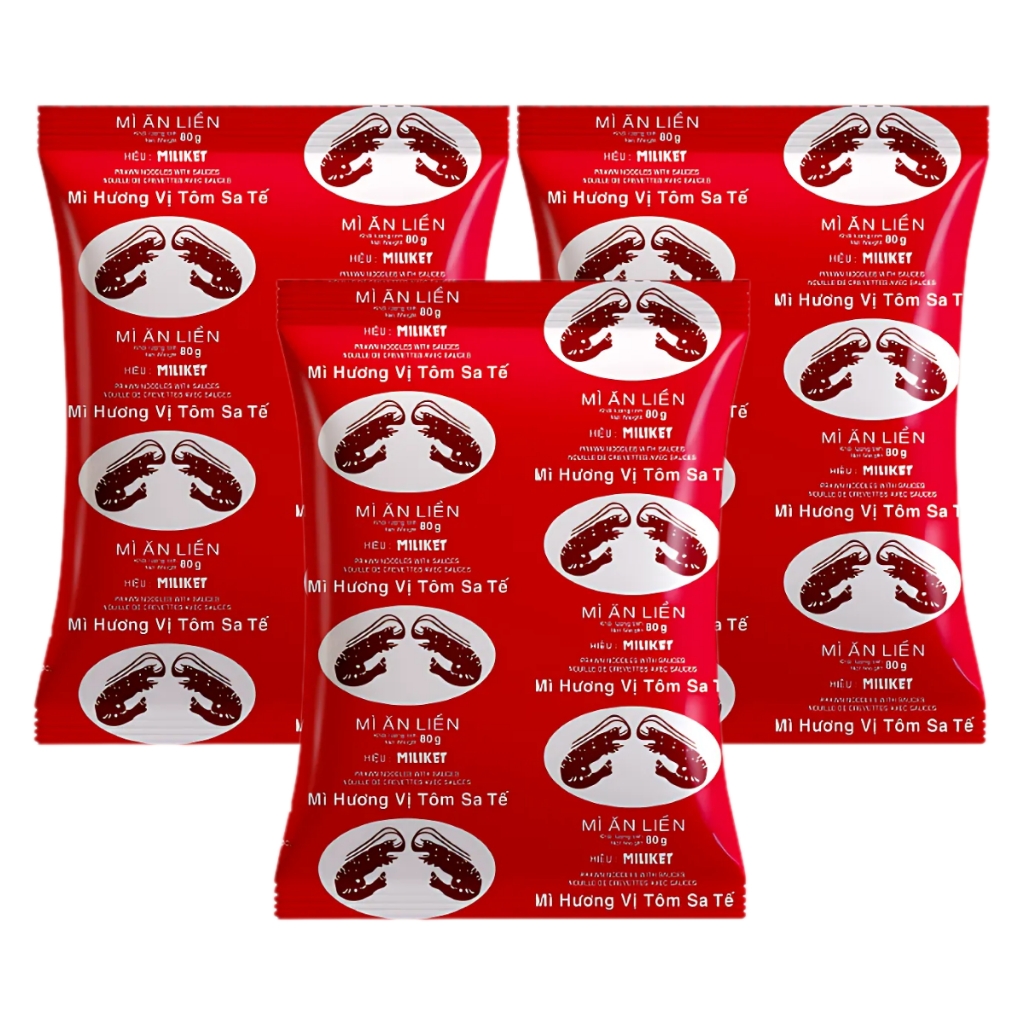 Lốc 5 gói mì Miliket sa tế tôm đỏ 80g