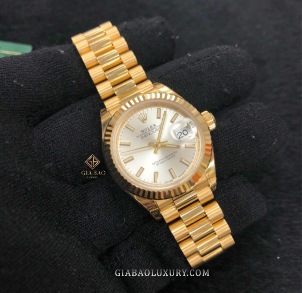 Đồng Hồ Rolex Lady-Datejust 279178 Mặt Số Bạc Cọc Dạ Quang Dây Đeo President