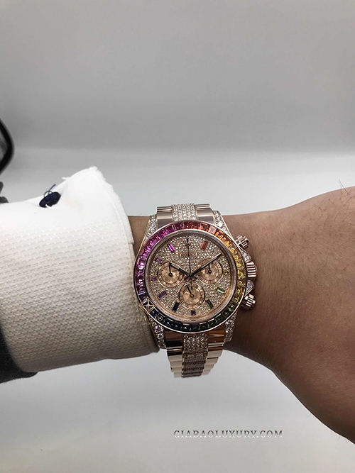 Đồng Hồ Rolex Cosmograph Daytona 116595RBOW Mặt Số Và Dây Đính Kim Cương