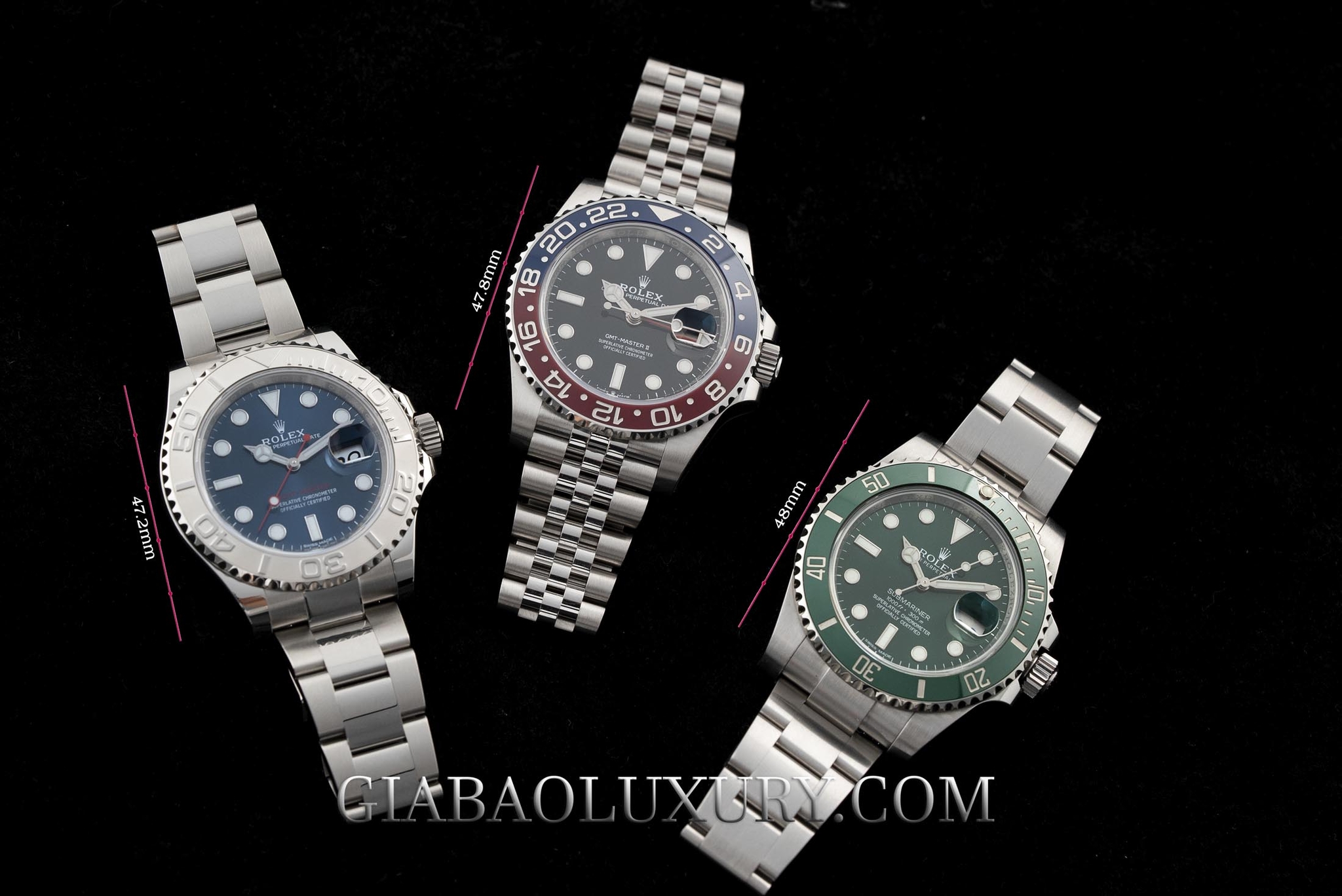 So sánh đồng hồ Rolex Yacht-Master 116622, Submariner Date "Hulk" 116610LV và GMT-Master II "Pepsi" 126710BLRO