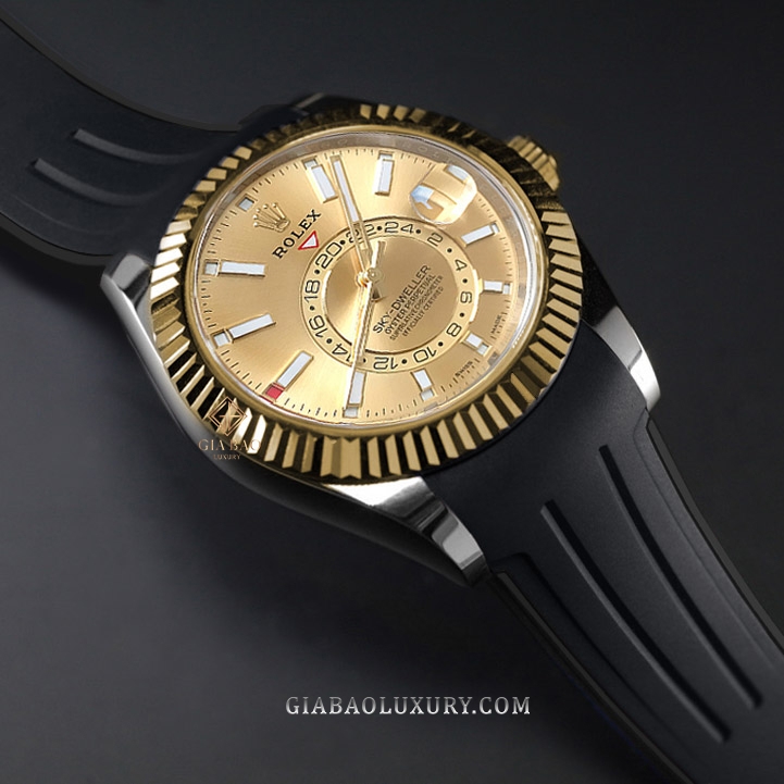 Dây cao su Rubber B dành cho đồng hồ Rolex Sky-Dweller dây Oyster thép không gỉ vỏ Two - tone