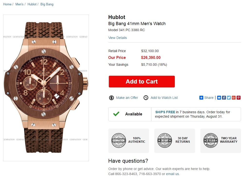 Đồng Hồ Hublot Big Bang Cappuccino 41mm 341.PC.3380.RC