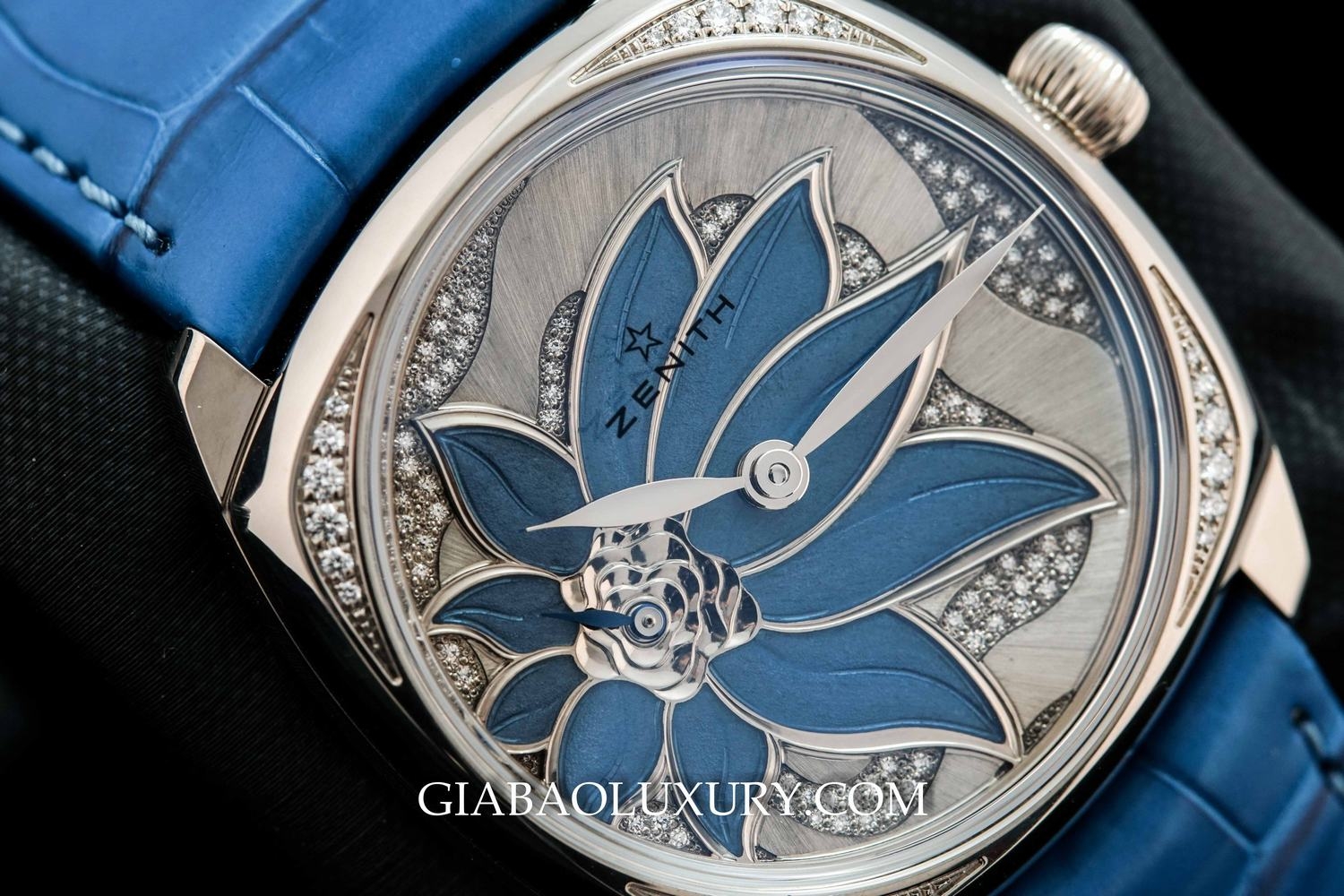 Đồng Hồ Zenith Star Blue Enameled Flower Dial