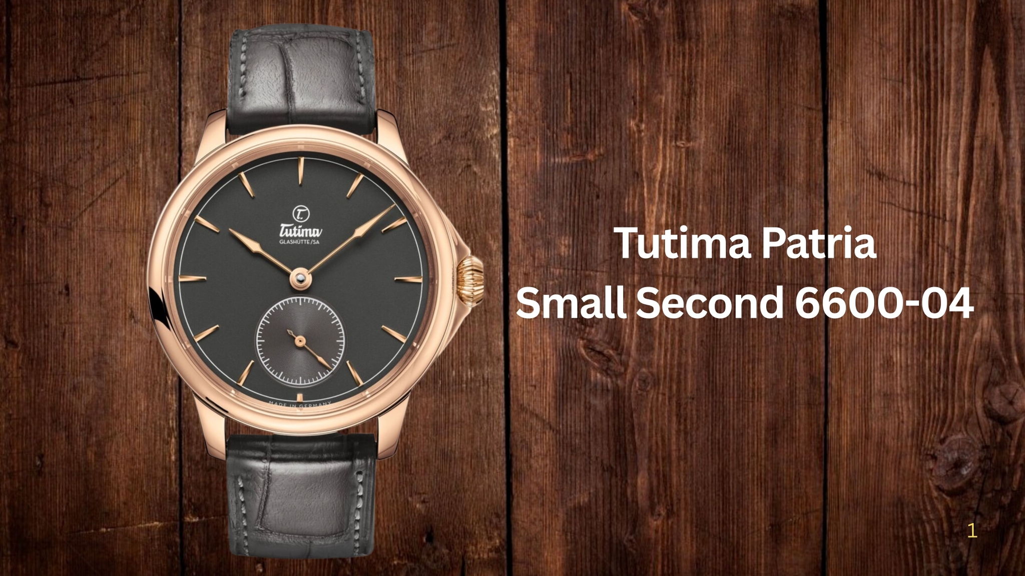 Đồng hồ đeo tay thương hiệu Tutima, dòng sản phẩm Patria, Ref no: 6600-04, mặt số màu xám, size 43mm, máy lên cót tay, vỏ và khóa đồng hồ bằng vàng hồng 18k, dây đeo da cá sấu, hàng mới 100%