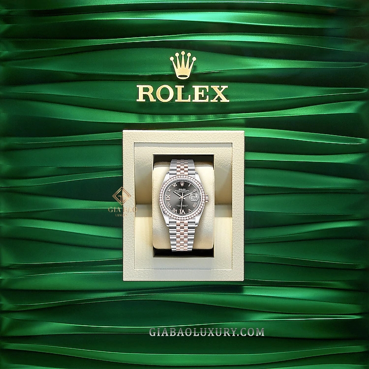 Đồng Hồ Rolex Datejust 36 126281RBR Mặt Số Rhodium Tối Cọc Số La Mã