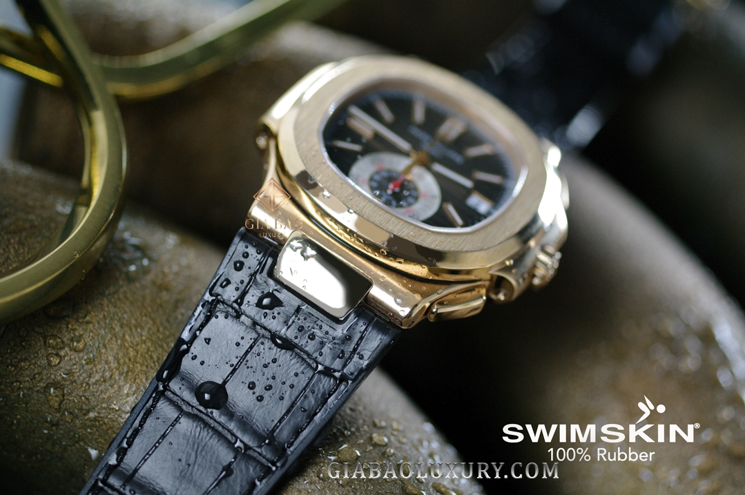 Dây cao su Rubber B dành cho đồng hồ Patek Philippe Nautilus 5980 RG - SwimSkin® Giả Da Cá Sấu