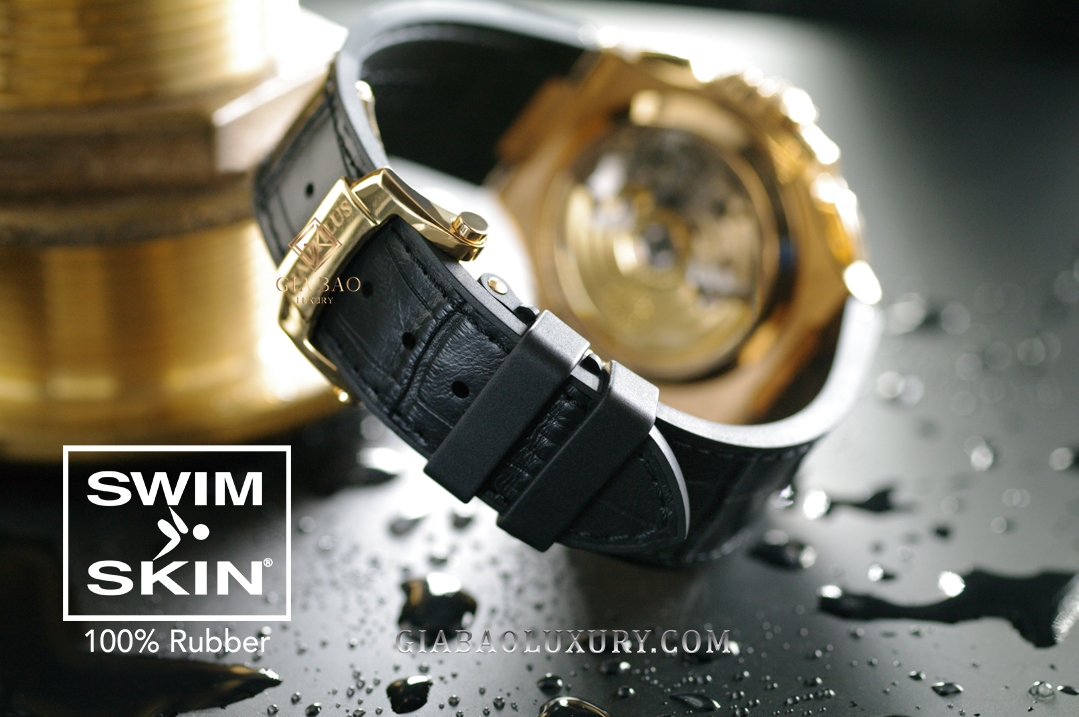 Dây cao su Rubber B dành cho đồng hồ Patek Philippe Nautilus 5980 RG - SwimSkin® Giả Da Cá Sấu