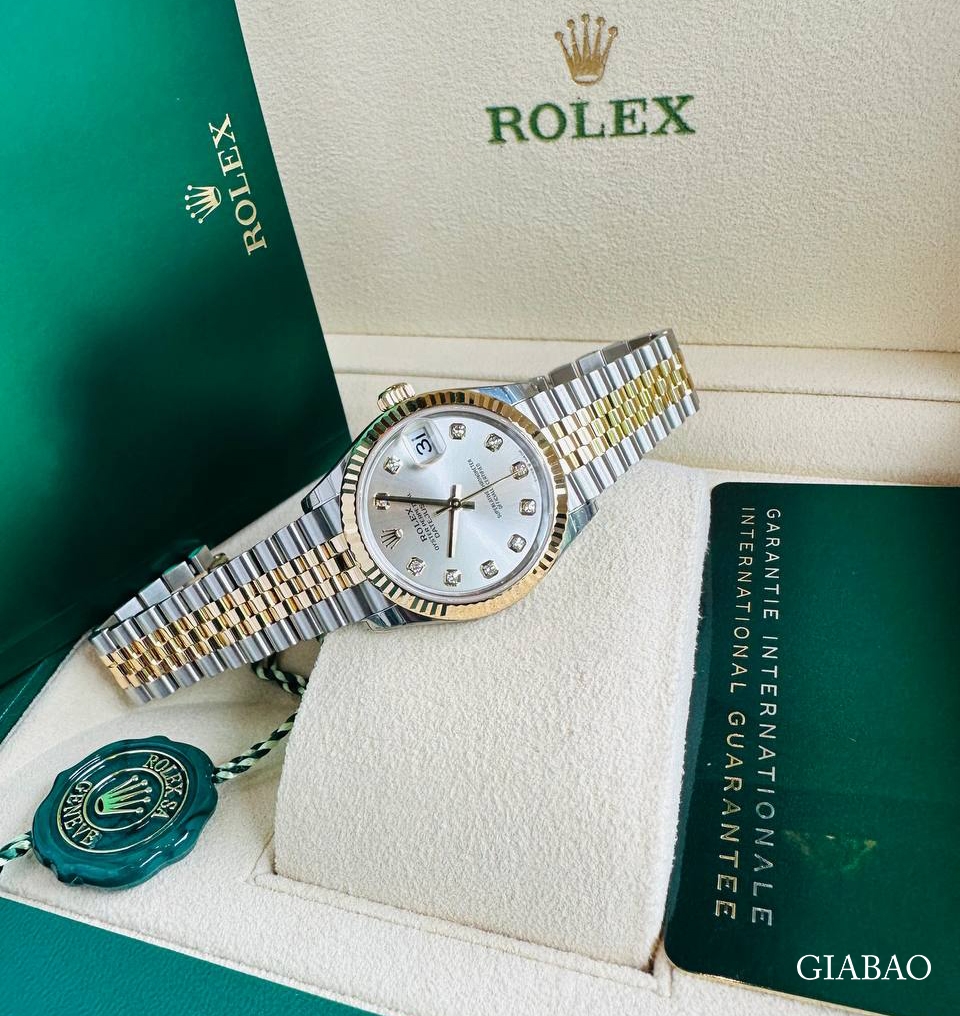 Đồng Hồ Rolex Lady Datejust 31 278273 Mặt Số Bạc Cọc Số Nạm Kim Cương