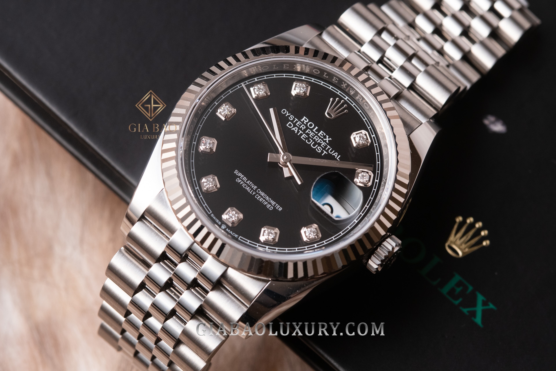Đồng Hồ Rolex Datejust 36 126234-0027 Mặt Số Đen Cọc Số Kim Cương
