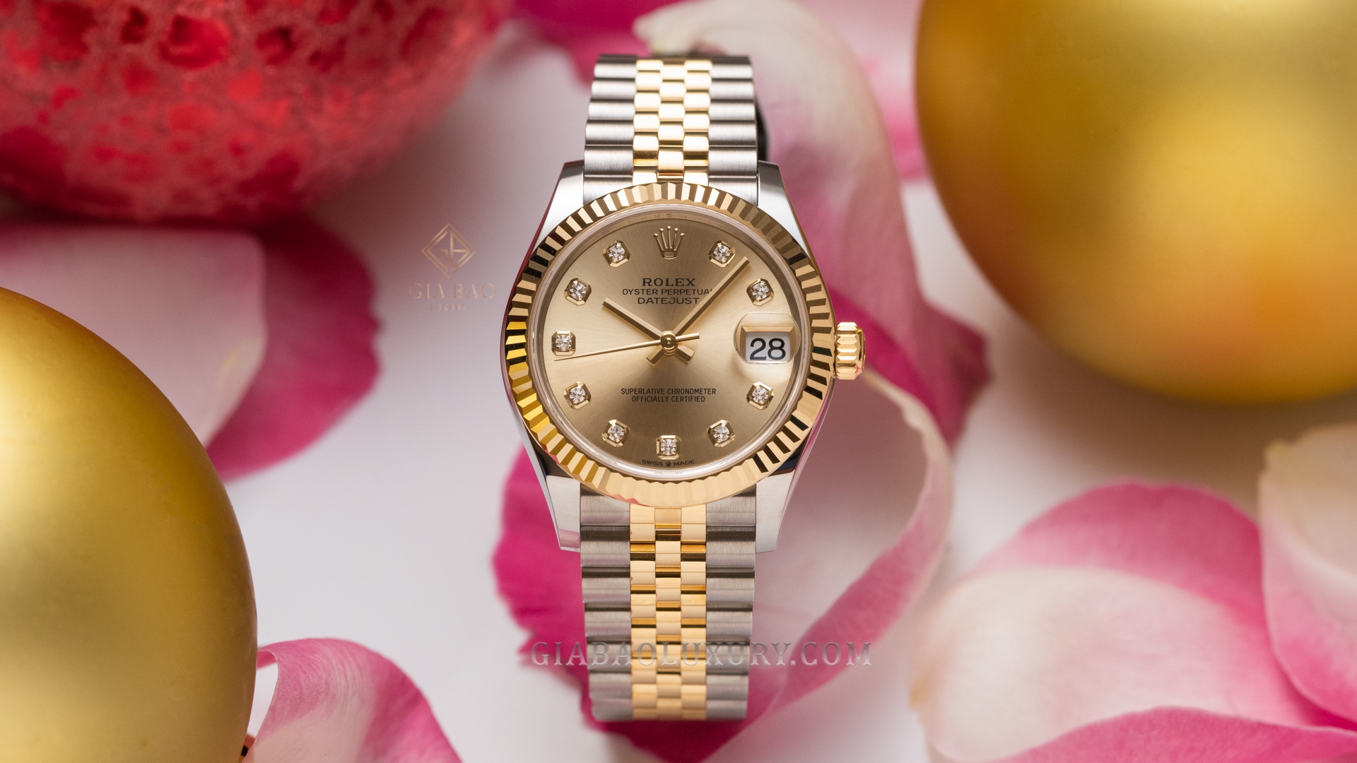Đồng Hồ Rolex Lady Datejust 31 278273 Mặt Số Vàng Champagne Nạm Kim Cương