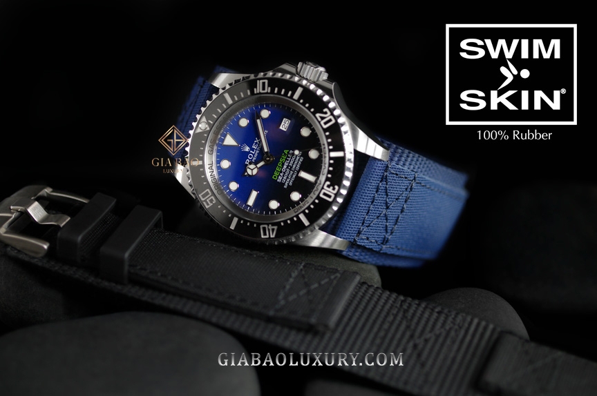 Dây cao su Rubber B dành cho đồng hồ Rolex Sea-Dweller DEEPSEA 44mm Ref. 126660 vành Ceramic khóa Glidelock (2018 - nay) - SwimSkin® Rubber CUFF Series