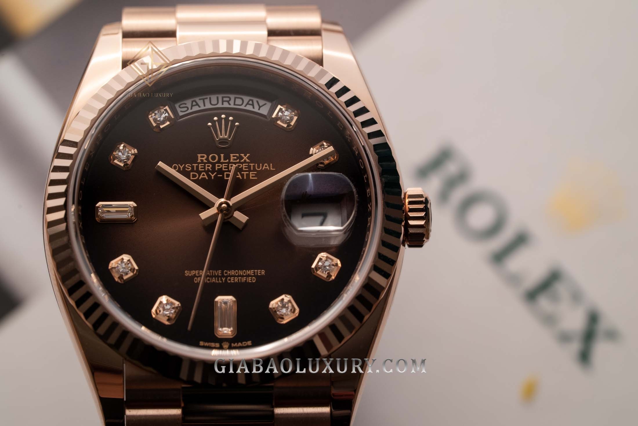 Đồng Hồ Rolex Day-Date 36 128235-0037 Mặt Số Ombre Nâu