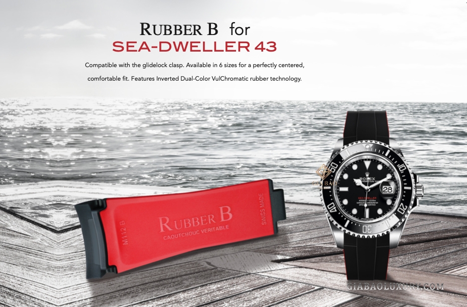 Dây cao su Rubber B dành cho đồng hồ Rolex Sea-Dweller 43mm Ref. 126600 vành Ceramic khóa Glidelock - Glidelock Series VulChromatic®