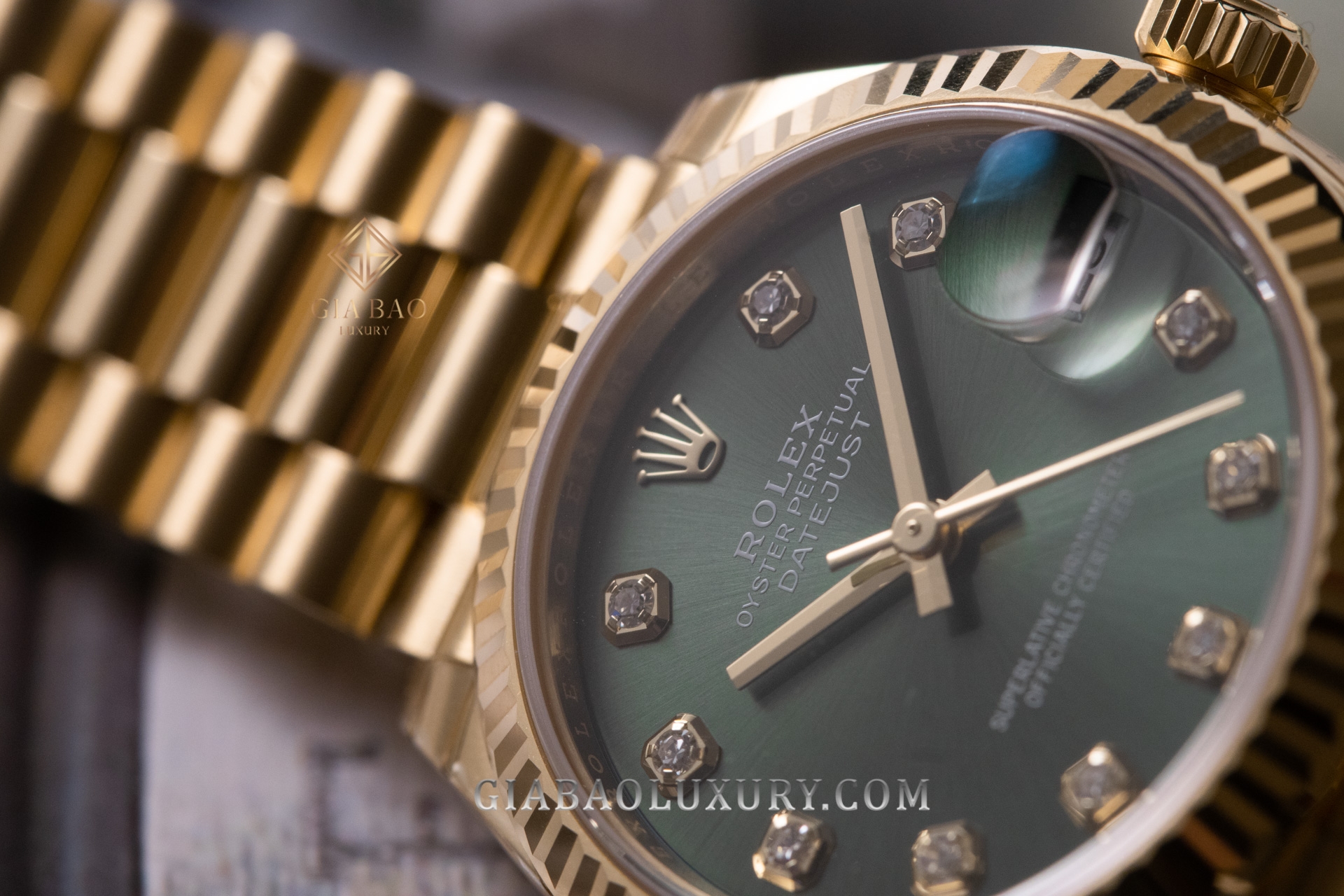 Đồng Hồ Rolex Datejust 278278 Mặt Số Oliu Xanh Nạm Kim Cương