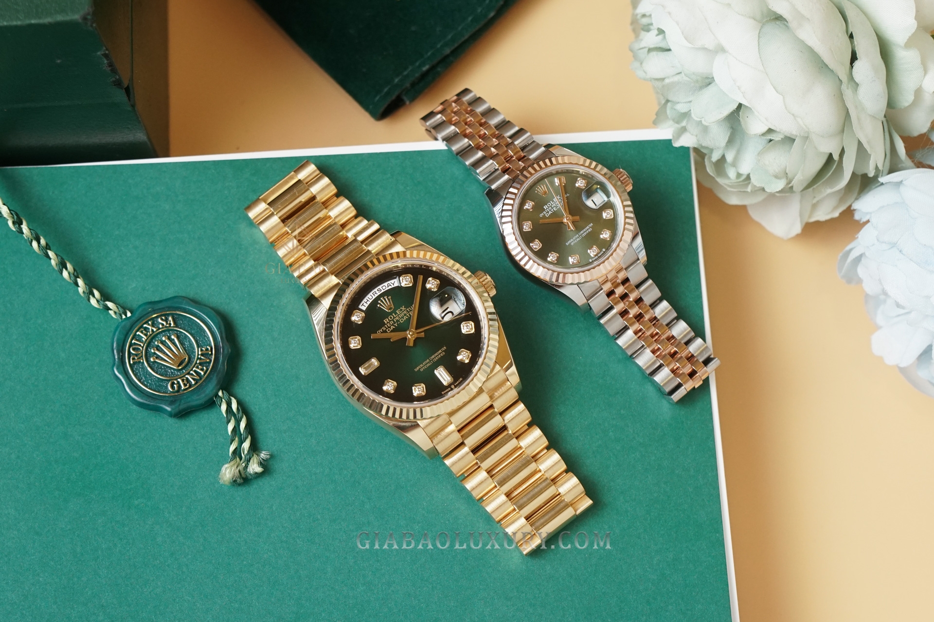 Đồng Hồ Rolex Day-Date 36 128238 Mặt Số Ombre Xanh Lá