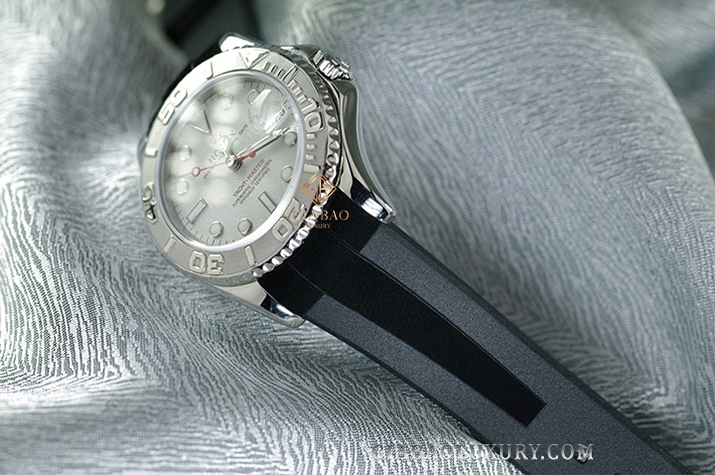 Dây cao su Rubber B dành cho đồng hồ Rolex Yachtmaster 35mm (17mm Lug Space) - TUXEDO VELOUR - Tang Buckle Series