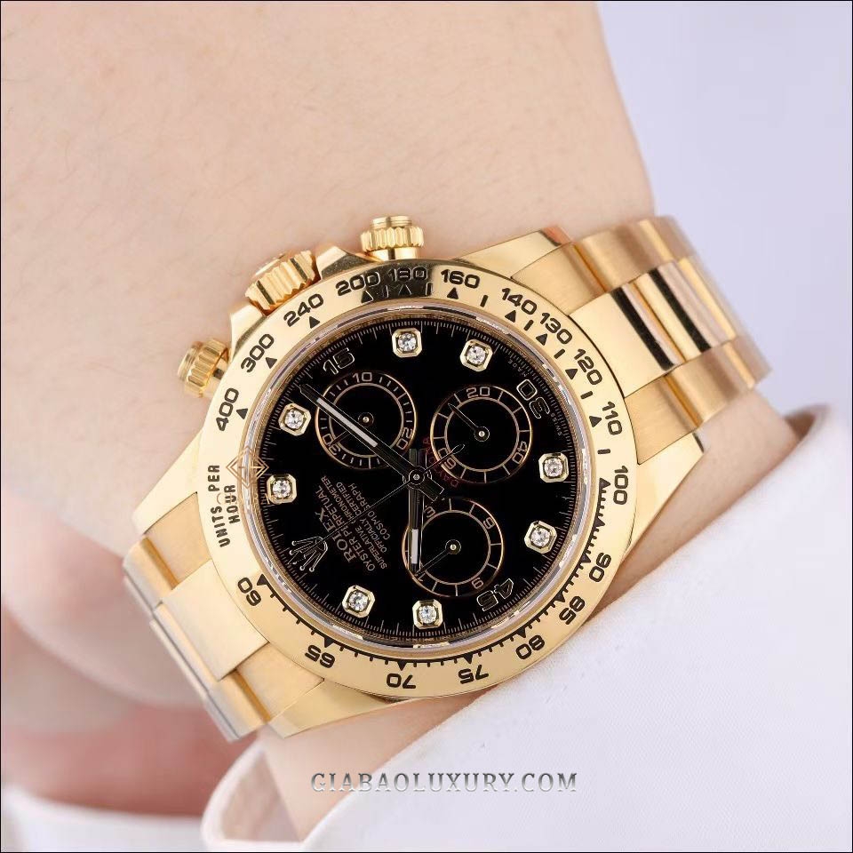 Đồng Hồ Rolex Cosmograph Daytona 116508 Mặt Số Đen Nạm Kim Cương