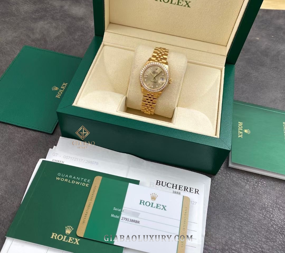 Đồng Hồ Rolex Lady-Datejust 279138 Mặt Số Champagne Cọc Số Sao La Mã Dây Đeo Jubilee