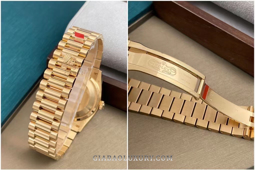 Đồng Hồ Rolex Day-Date 36 128238 Mặt Số Đá Ngọc Lam Cọc Số La Mã Nạm Kim Cương
