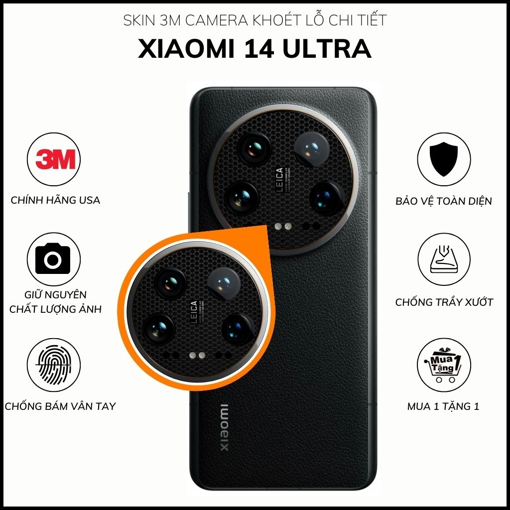 Miếng dán camera xiaomi mi 14 ultra skin 3m chính hãng từ USA chống trầy xướt mua 1 tặng 1 phụ kiện huỳnh tân store