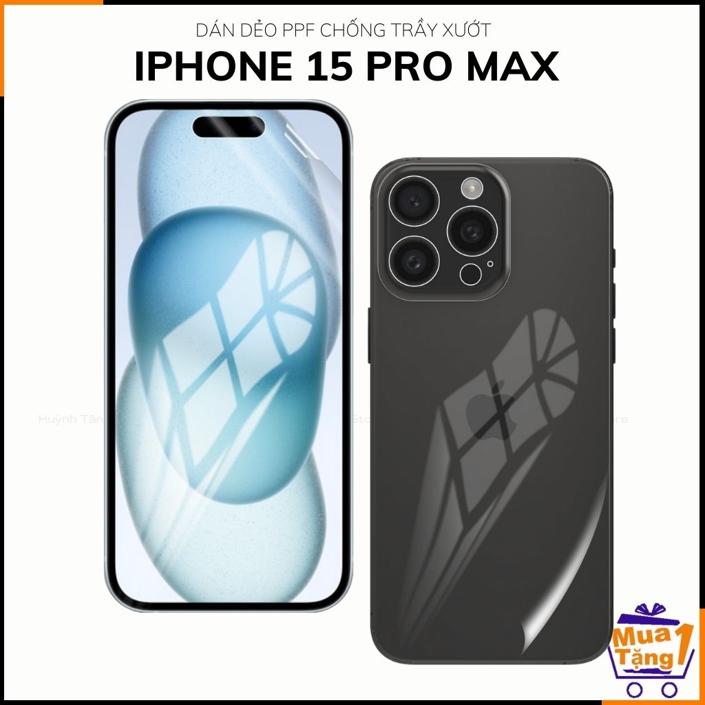 Dán dẻo ppf iphone 15 pro max trong suốt hoặc nhám chống bám vân tay bảo vệ camera mua 1 tặng 1 phụ kiện điện thoại huỳnh tân store